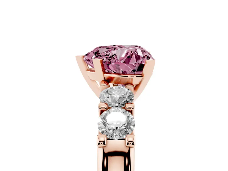 Heart-Shaped Five Stone Engagement Ring Setting for a Fancy Pink Lab-Grown Diamond | Rose Gold