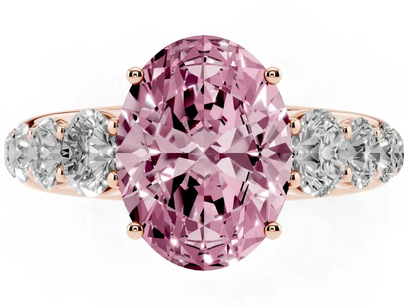 Oval Graduated Side Stone Engagement Ring Setting for a Fancy Pink Lab-Grown Diamond | Flat Top Band | Rose Gold