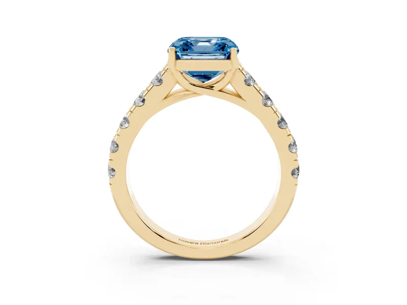 Asscher Cut Engagement Ring Setting for a Fancy Blue Lab-Grown Diamond | Yellow Gold - Design NV-24643
