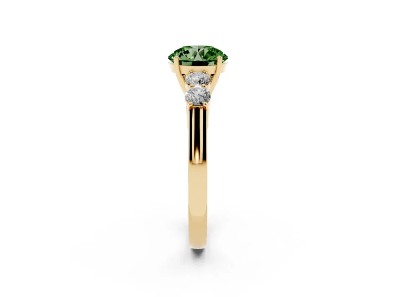 Round Close Set Five Stone Engagement Ring Setting for a Fancy Green Lab-Grown Diamond | Yellow Gold
