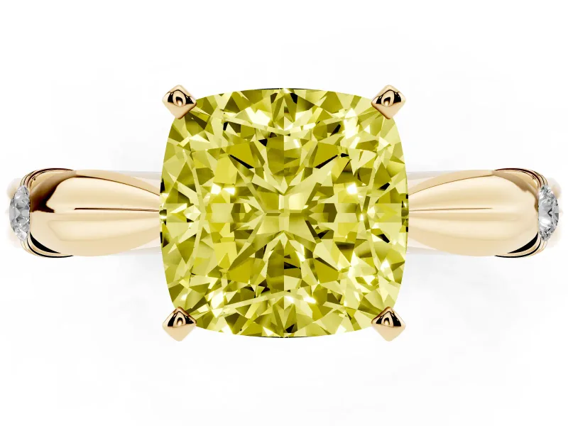 Cushion Cut Floral Engagement Ring Setting for a Fancy Yellow Lab-Grown Diamond | Yellow Gold