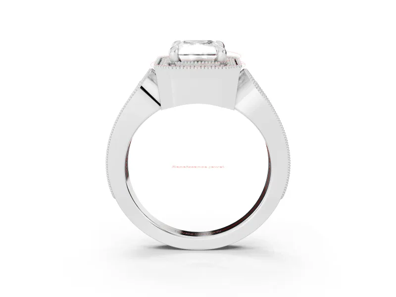 Radiant Cut Milgrain Halo Engagement Ring Setting | Open Loop Shoulders | Sterling Silver