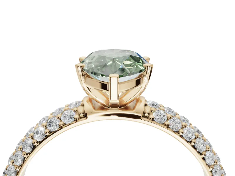 Pear-Shaped Domed Pavé Engagement Ring Setting for a Fancy Green Lab-Grown Diamond | Yellow Gold