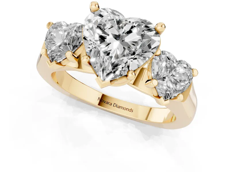 Heart-Shaped Three Stone Engagement Ring Setting | Plain Squared Band | Yellow Gold