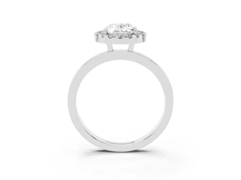 Oval Cut Diamond Halo Solitaire Ring Set in Silver with Pavé Band and Prong Setting