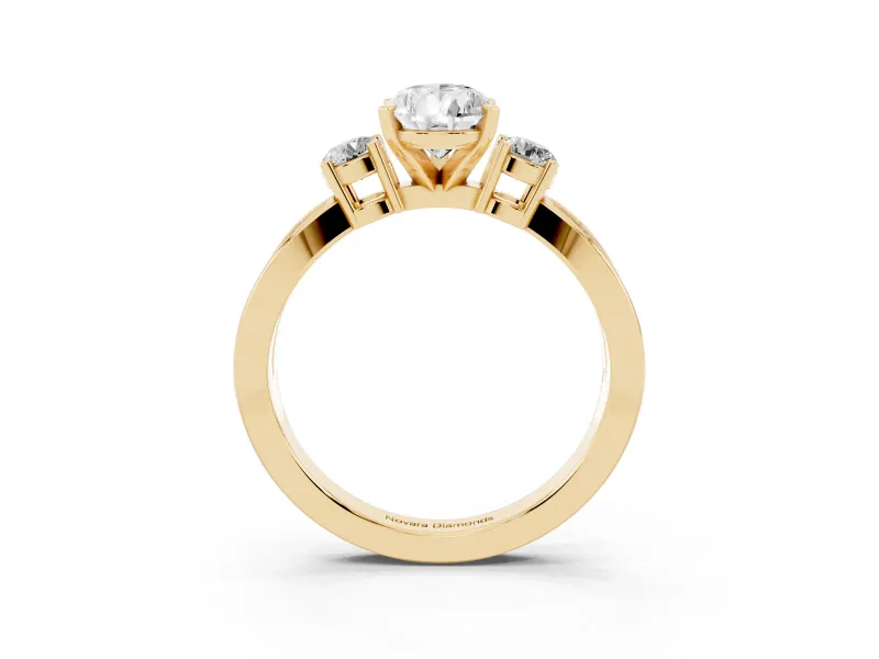 Three-Stone Pear Cut Diamond Twist Band Ring Set in Yellow gold with Pavé Accents and Prong Setting