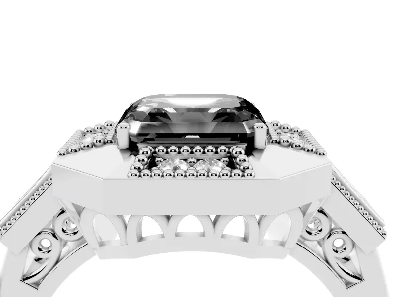 Fancy Black Asscher Cut Diamond Milgrain Halo Ring Set in Silver with Split Shank