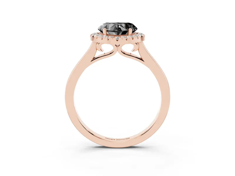 Heart-Shaped Halo Engagement Ring Setting for a Black Center | Flat Tapered Band | Rose Gold