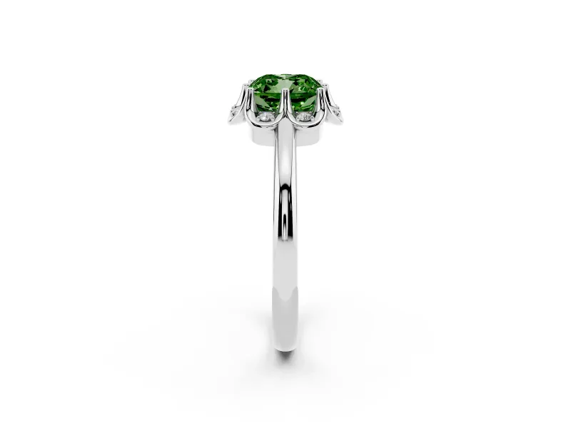 Cushion Cut Petal Halo Engagement Ring Setting for a Fancy Green Lab-Grown Diamond | Sterling Silver