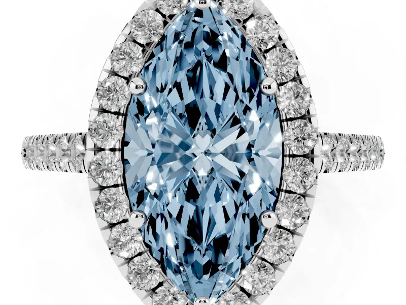Marquise Halo Engagement Ring Setting for a Fancy Blue Lab-Grown Diamond | Pave Shoulders | White Gold