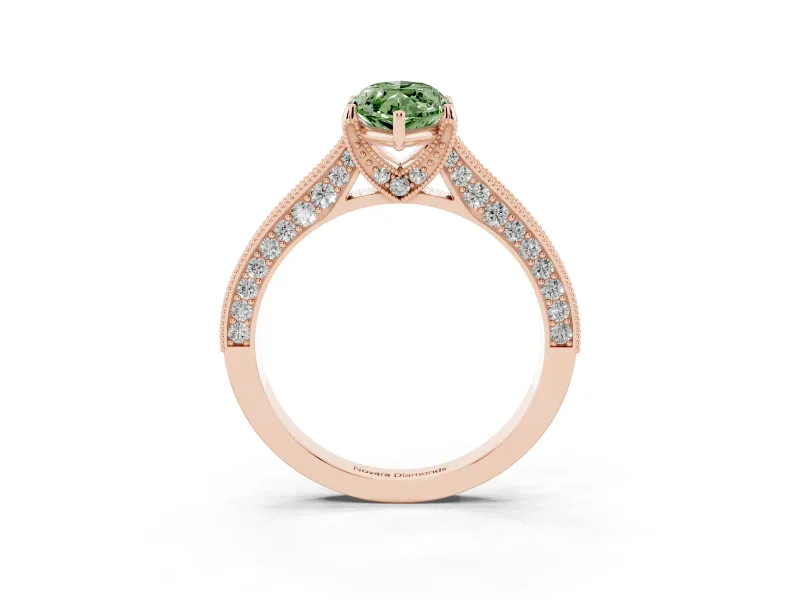 Marquise Hidden Halo Engagement Ring Setting for a Fancy Green Lab-Grown Diamond | Milgrain Pave | Rose Gold