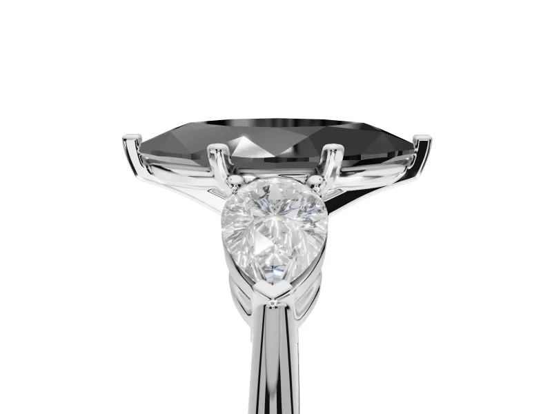 Marquise Three-Stone Engagement Ring Setting for a Black Center | Pear Side Stones | Sterling Silver