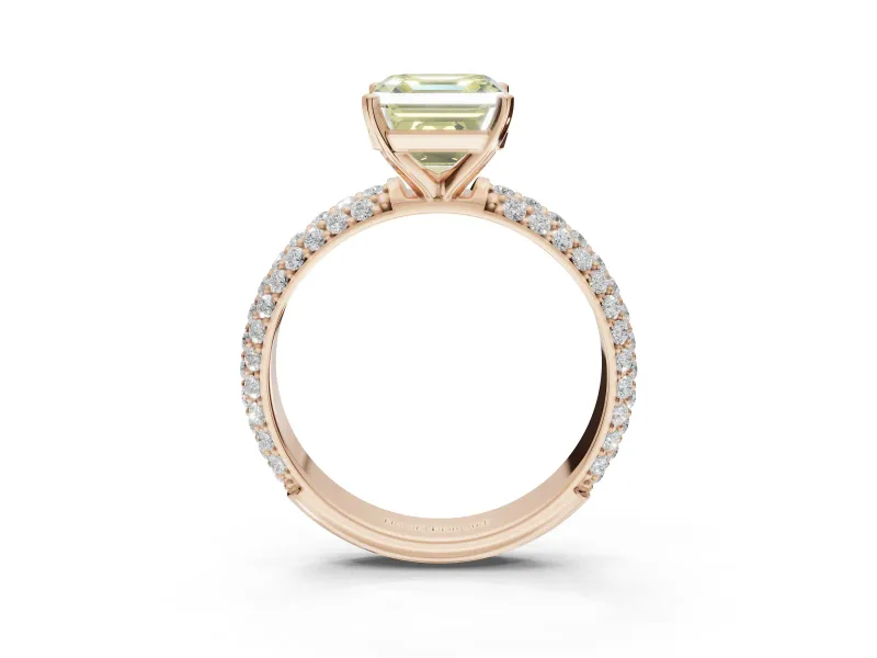 Asscher Cut Domed Pavé Engagement Ring Setting for a Fancy Yellow Lab-Grown Diamond | Rose Gold