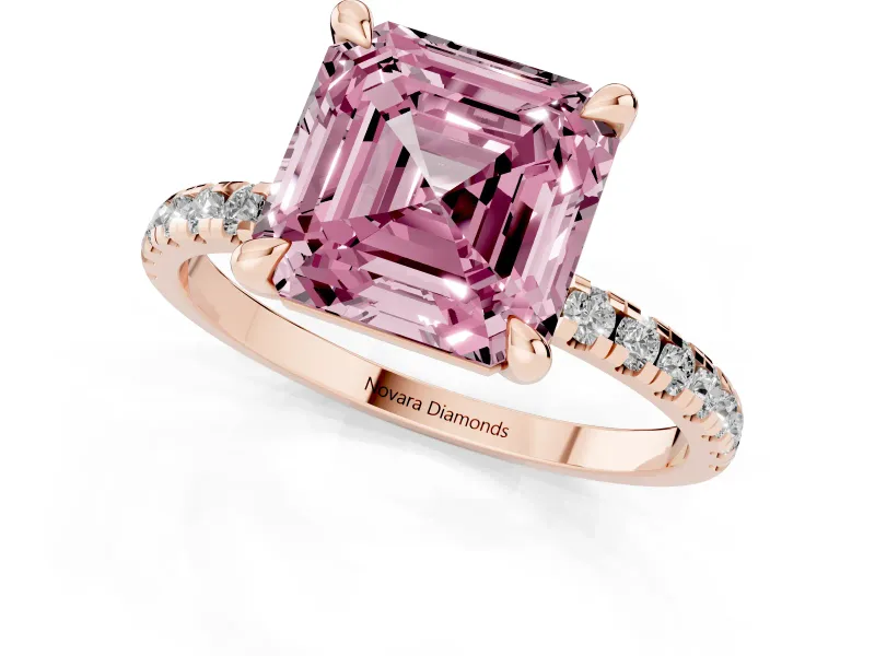 Asscher Cut Petite Pavé Solitaire Engagement Ring Setting for a Fancy Pink Lab-Grown Diamond | Slim Band | Rose Gold