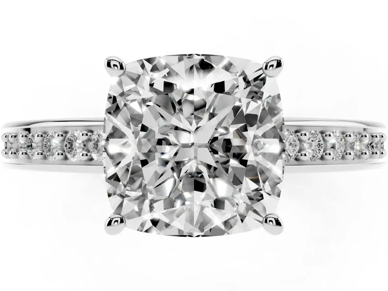 Cushion Cut Pave Solitaire Engagement Ring Setting | Accented Basket | Sterling Silver