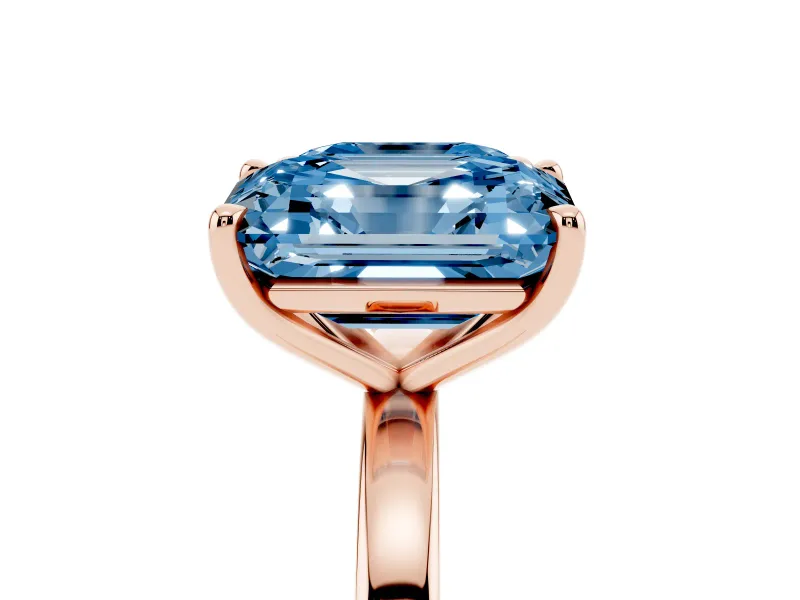 Fancy Blue Asscher Cut and Emerald Cut Toi Moi Ring Set in Rose gold with Prong Setting