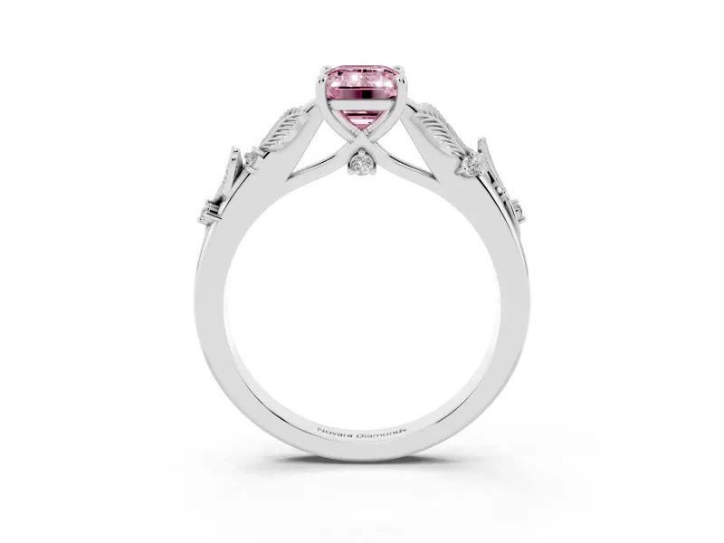 Emerald Cut Leaf Solitaire Engagement Ring Setting for a Fancy Pink Lab-Grown Diamond | Platinum