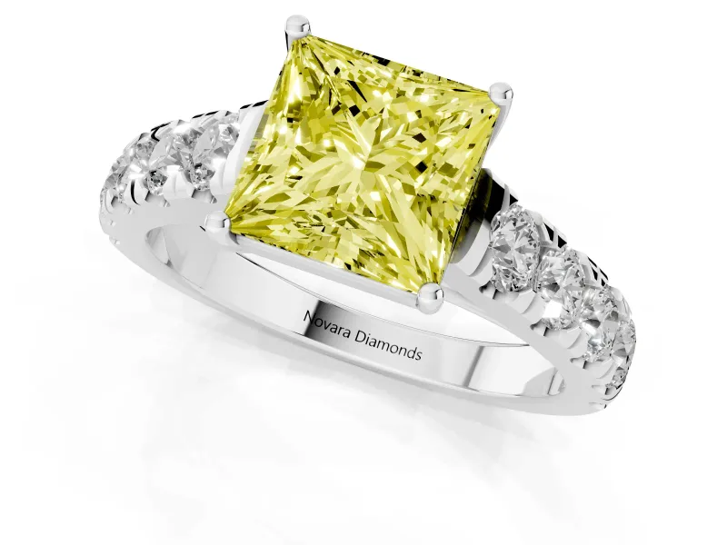 Princess Cut Engagement Ring Setting for a Fancy Yellow Lab-Grown Diamond | White Gold - Design NV-24643