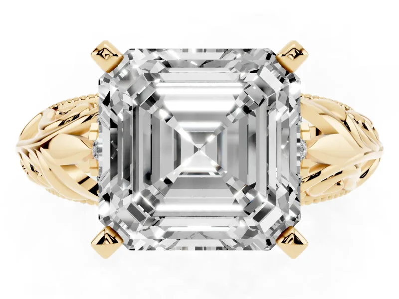 Asscher Cut Vintage Filigree Solitaire Engagement Ring Setting | Accented Basket | Yellow Gold