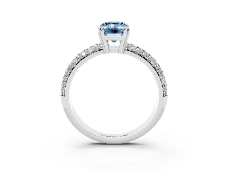 Emerald Cut Three Row Pave Engagement Ring Setting for a Fancy Blue Lab-Grown Diamond | White Gold