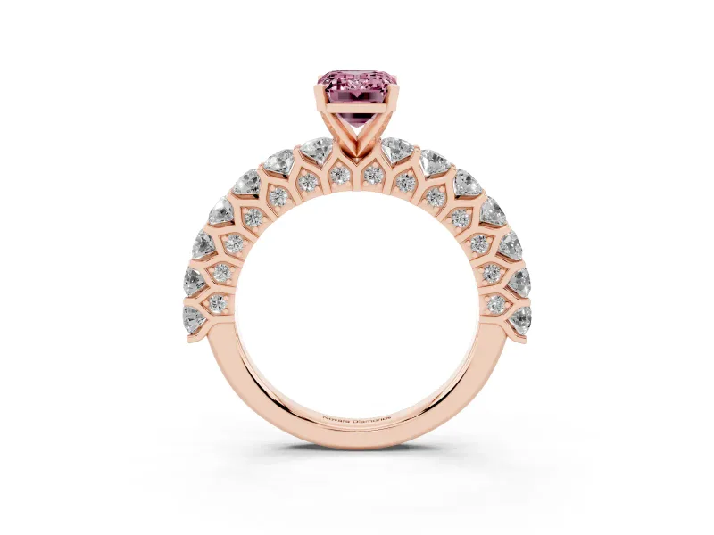 Emerald Cut Shared Prong Engagement Ring Setting for a Fancy Pink Lab-Grown Diamond | Rose Gold