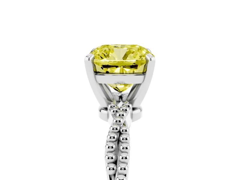 Cushion Cut Twisted Engagement Ring Setting for a Fancy Yellow Lab-Grown Diamond | Beaded Twist | White Gold