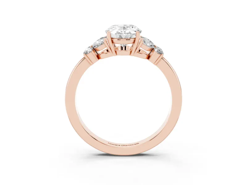 Oval Cut Diamond Solitaire Floral Ring Set in Rose gold with Marquise Petals and Prong Setting