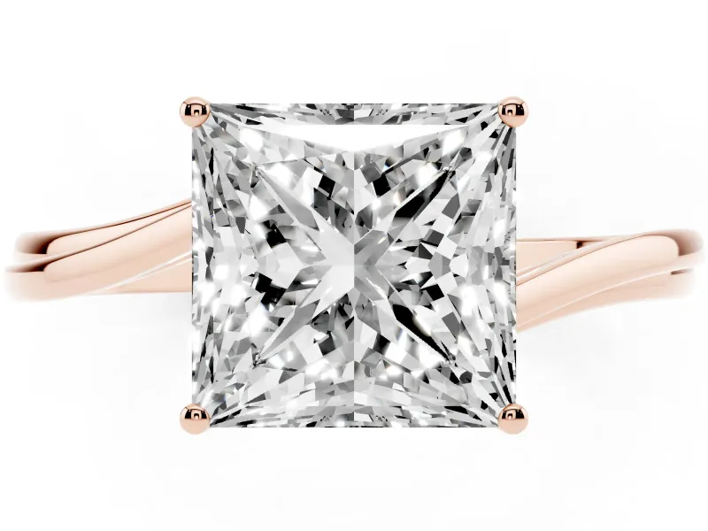 Princess Cut Diamond Solitaire Twist Band Ring Set in Rose gold with Prong Setting