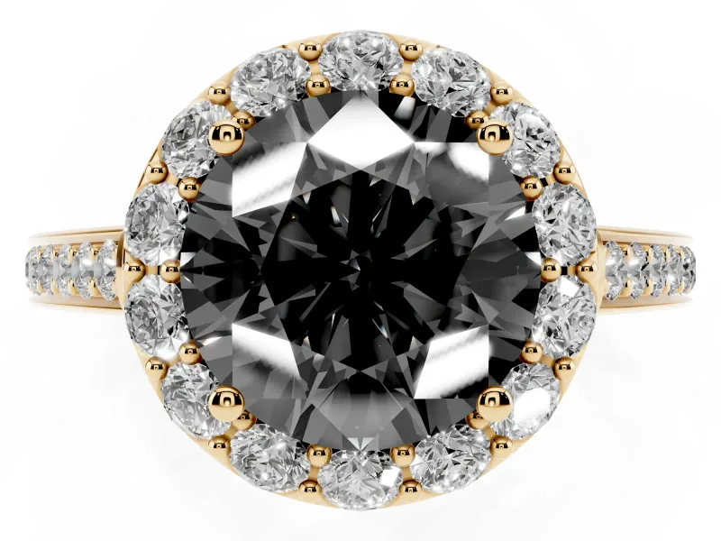 Round Floral Halo Engagement Ring Setting for a Black Center | Large Round Accents | Yellow Gold