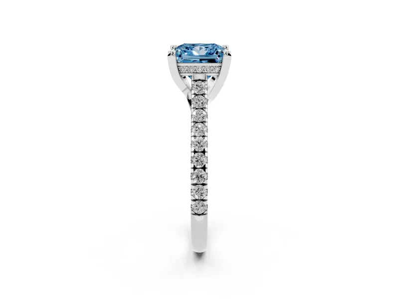 Princess Cut Hidden Halo Pave Engagement Ring Setting for a Fancy Blue Lab-Grown Diamond | Claw Prongs | Platinum