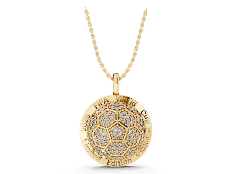 Round Lab-Grown Diamond Pavé Soccer Ball Pendant Necklace | Lettered Rim | Yellow Gold