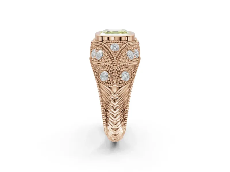 Asscher Cut Vintage Bezel Engagement Ring Setting for a Fancy Yellow Lab-Grown Diamond | Rose Gold