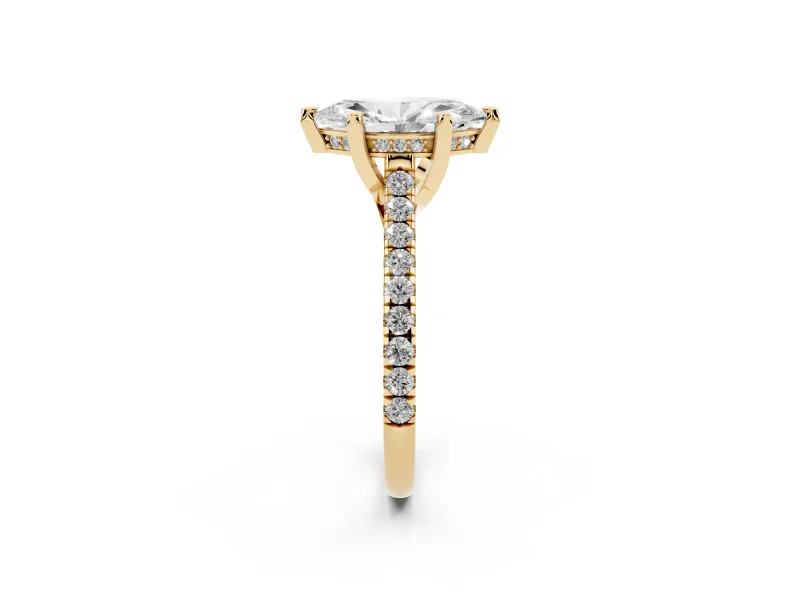 Marquise Hidden Halo Pave Engagement Ring Setting | Claw Prongs | Yellow Gold