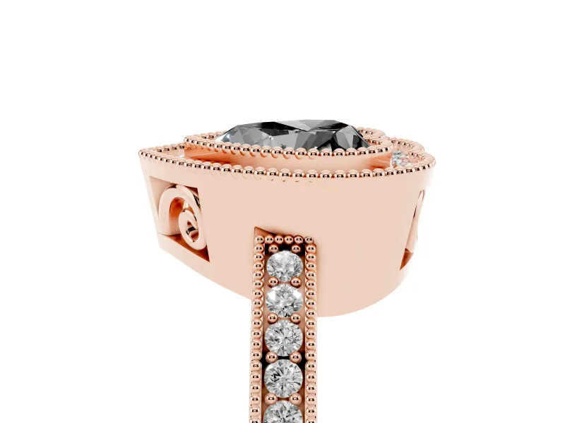 Fancy Black Heart Cut Diamond Round Halo Ring Set in Rose gold with Pavé Band