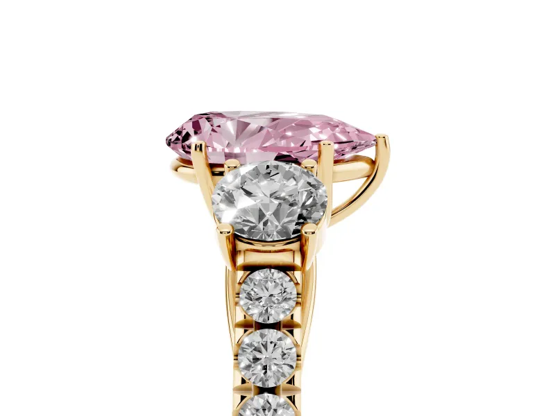 Pear-Shaped Engagement Ring Setting for a Fancy Pink Lab-Grown Diamond | Three Stone | Yellow Gold