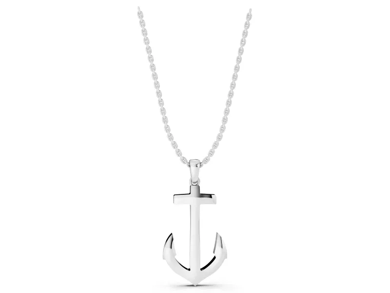 Polished Anchor Pendant Necklace | Pointed Flukes | White Gold