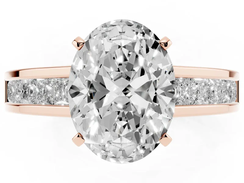 Oval Channel Set Engagement Ring Setting | Princess Cut Accents | Rose Gold