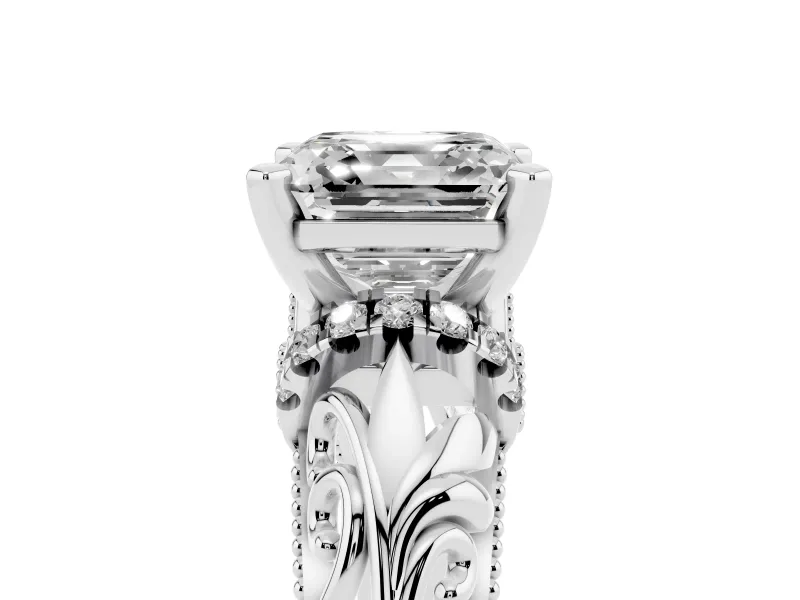 Asscher Cut Vintage Filigree Solitaire Engagement Ring Setting | Accented Basket | Platinum