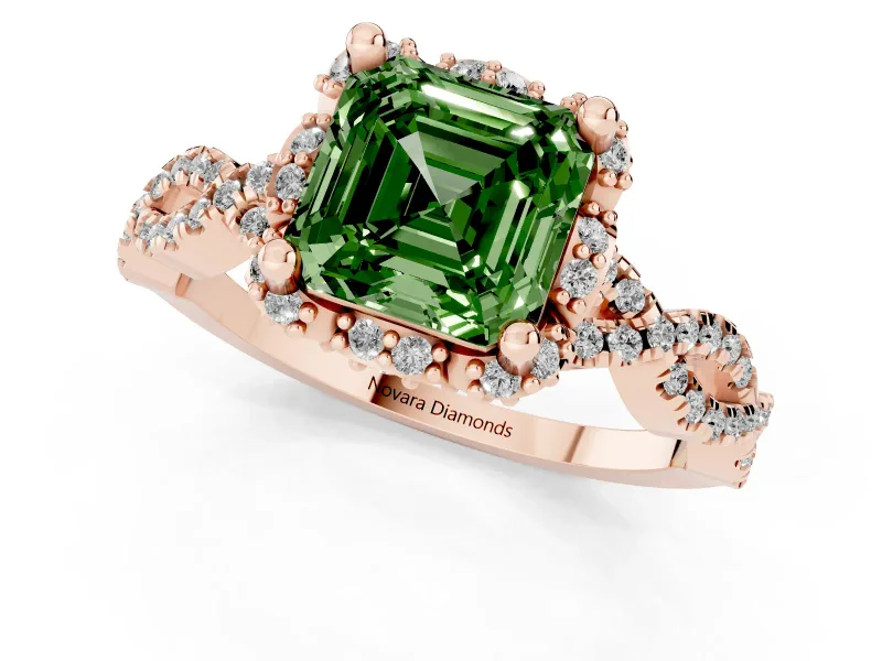 Asscher Cut Milgrain Halo Engagement Ring Setting for a Fancy Green Lab-Grown Diamond | Graduated Shoulders | Rose Gold