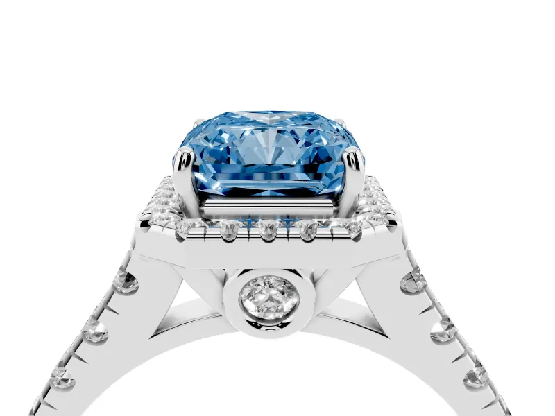 Radiant Cut Accented Halo Engagement Ring Setting for a Fancy Blue Lab-Grown Diamond | White Gold