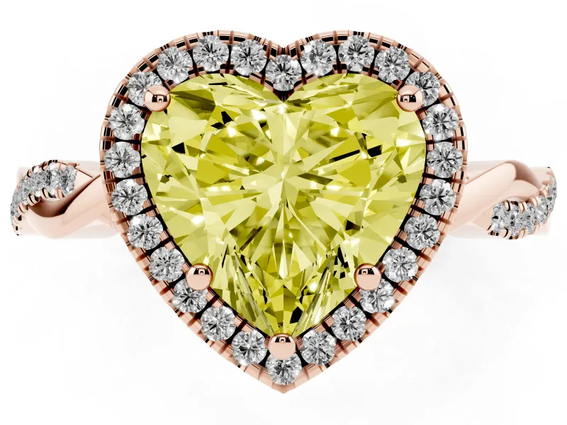 Heart-Shaped Twisted Halo Engagement Ring Setting for a Fancy Yellow Lab-Grown Diamond | Rose Gold