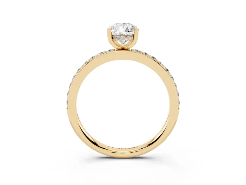 Pear Cut Diamond Pavé Band Ring Set in Yellow gold with Prong-Set Center Stone