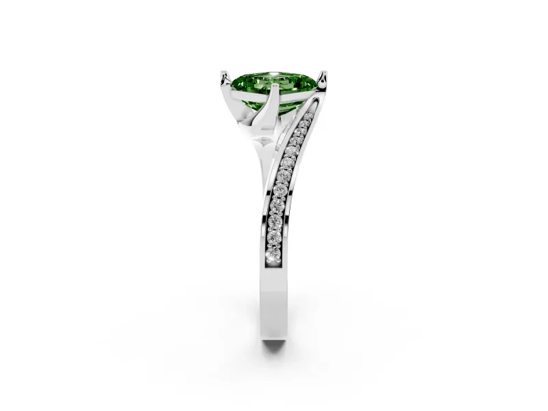Asscher Cut Bypass Pavé Engagement Ring Setting for a Fancy Green Lab-Grown Diamond | Swept Shoulders | Sterling Silver
