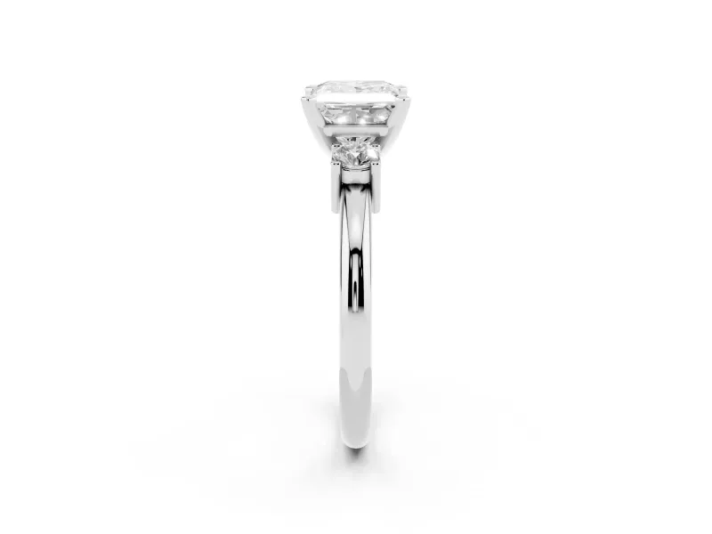 Three-Stone Princess Cut Diamond Ring Set in White gold with Prong Setting and Plain Band