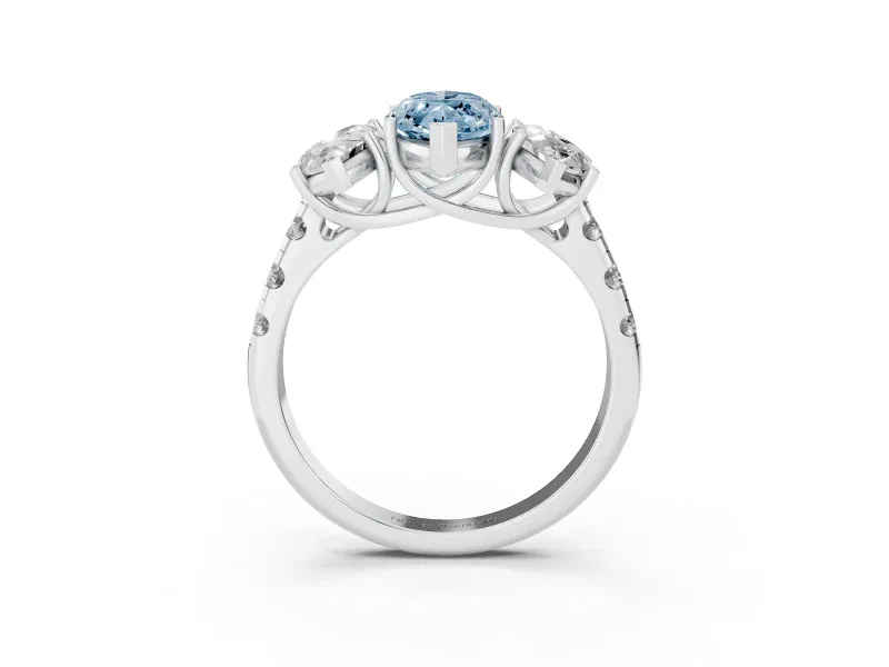 Marquise Three Stone Engagement Ring Setting for a Fancy Blue Lab-Grown Diamond | Accented Shoulders | Platinum