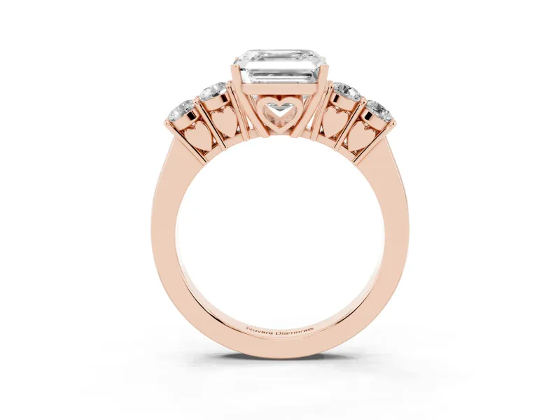 Asscher Cut Close Set Five Stone Engagement Ring Setting | Rose Gold