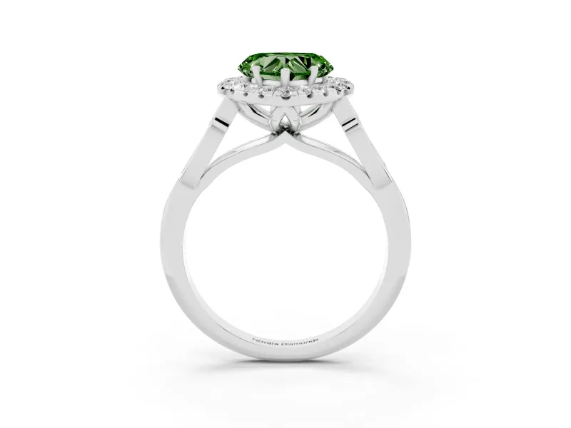 Fancy Green Heart Cut Diamond Halo Engagement Ring Set in Platinum with Filigree Band and Prong-Set Center