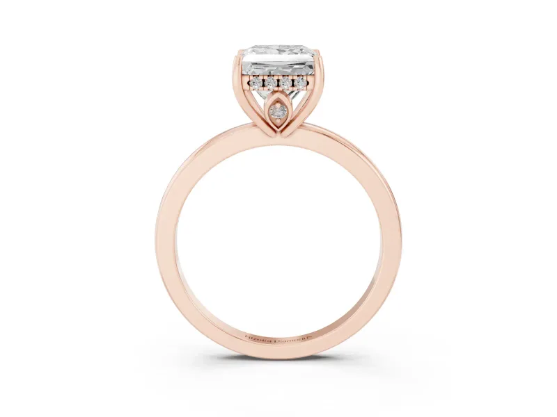 Princess Cut Hidden Halo Solitaire Engagement Ring Setting | Thin Wire Band | Rose Gold
