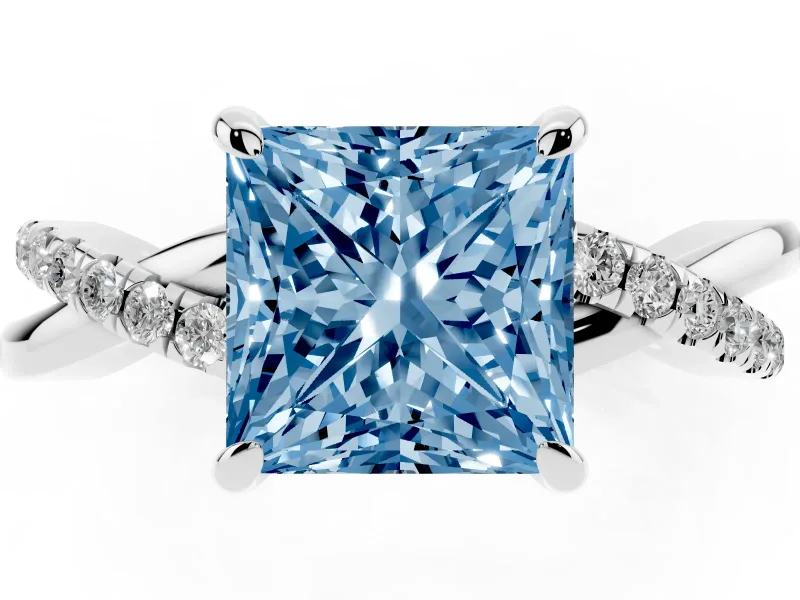 Princess Cut Twist Engagement Ring Setting for a Fancy Blue Lab-Grown Diamond | Sterling Silver