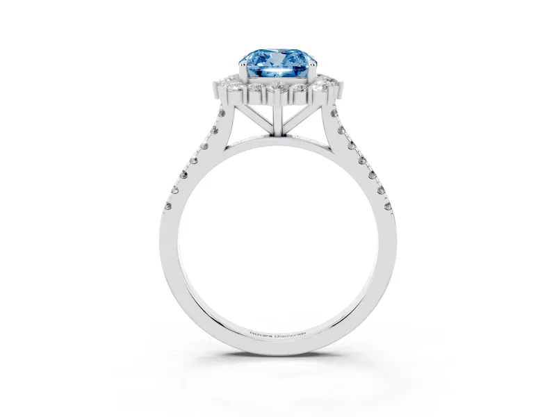 Cushion Cut Scalloped Halo Engagement Ring Setting for a Fancy Blue Lab-Grown Diamond | Single Row Pave | Platinum